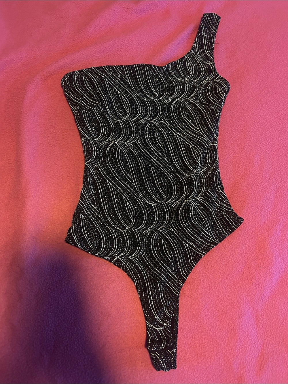 Chocolate Black One-Shoulder Sparkle Bodysuit